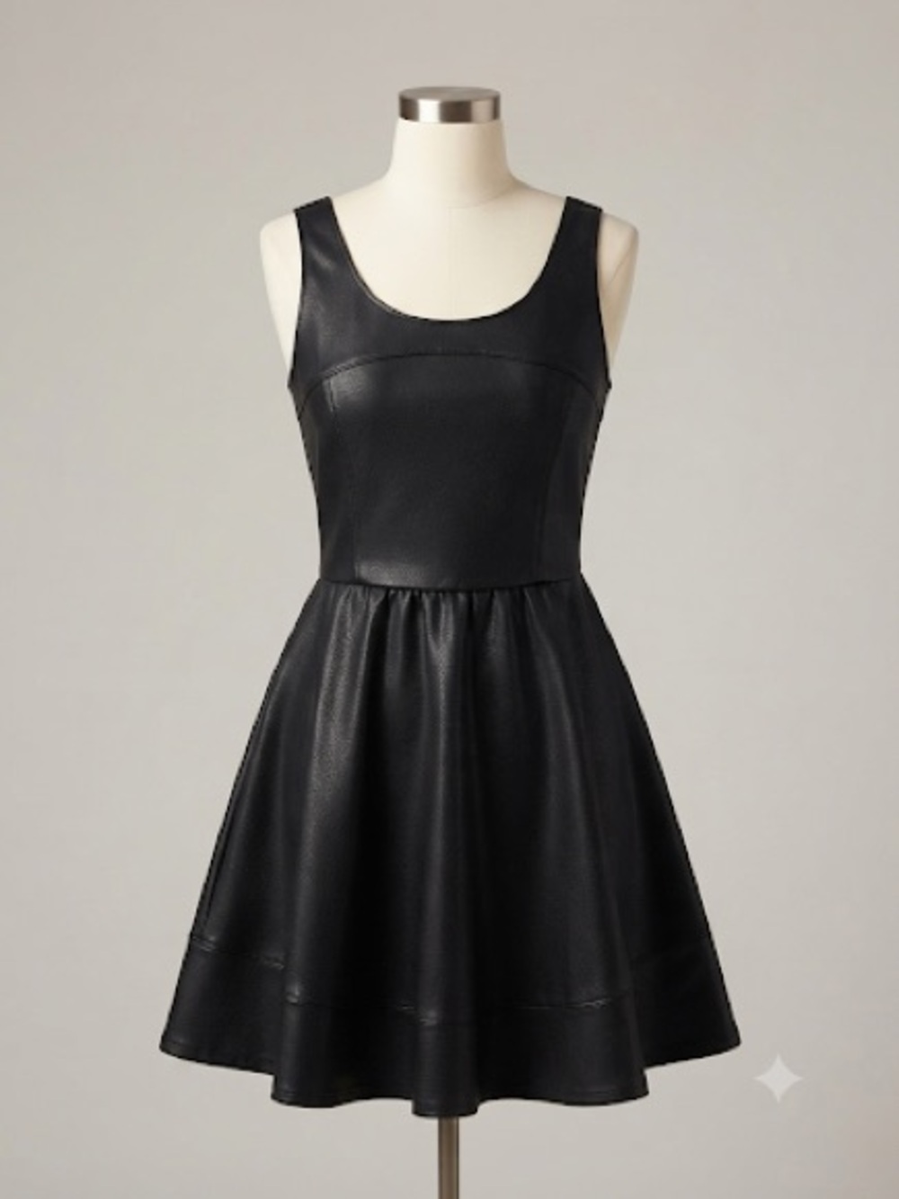 RED Saks Fifth Avenue Women Dress Black S Faux Leather Skater Fit Flare Party